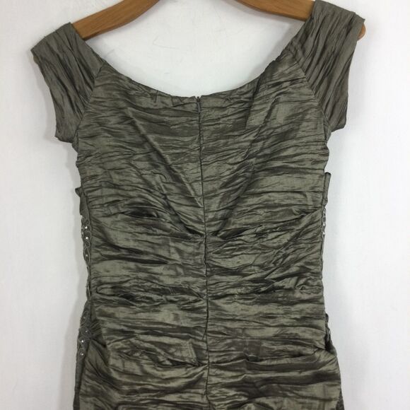 Alex Evenings Pewter Crinkle Fitted Floral Embroidered Dress Gown Size 8 - Picture 9 of 12